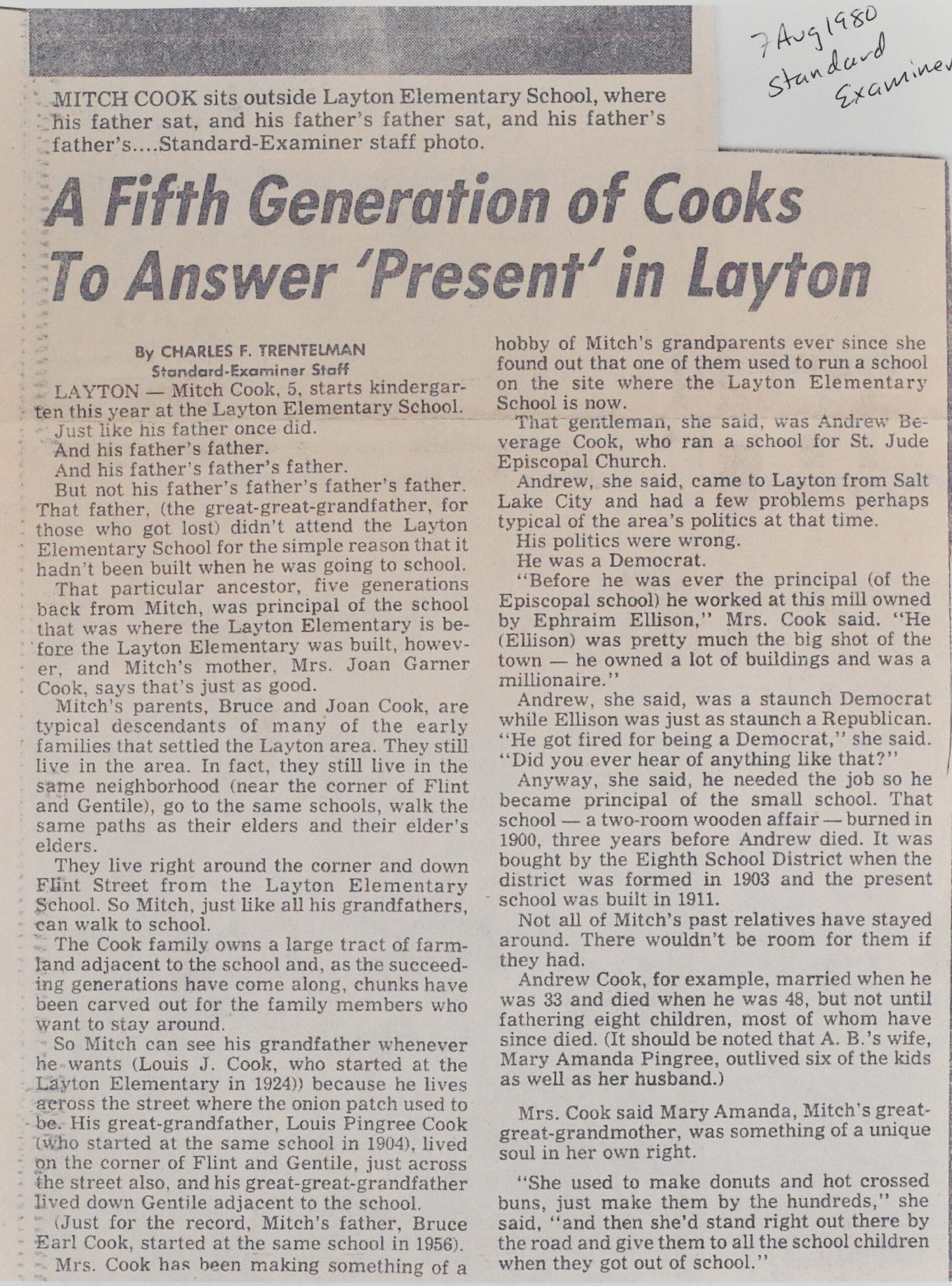 Newspaper Article about Andrew Beveridge Cook