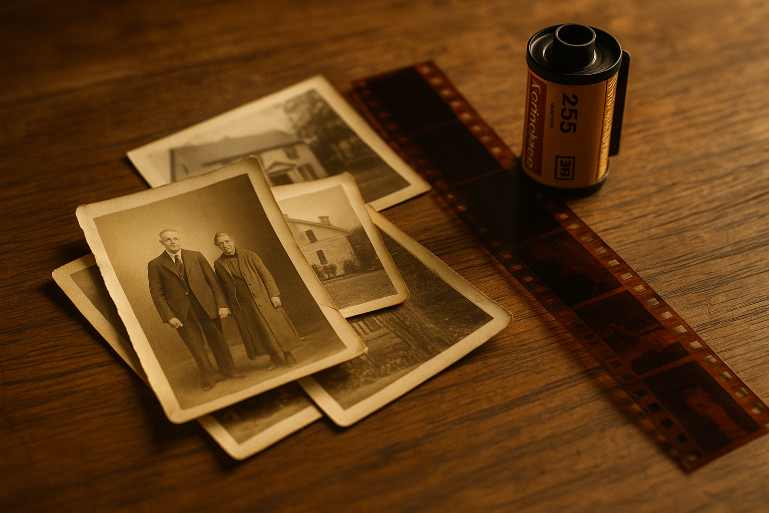 Stack of vintage photos and film