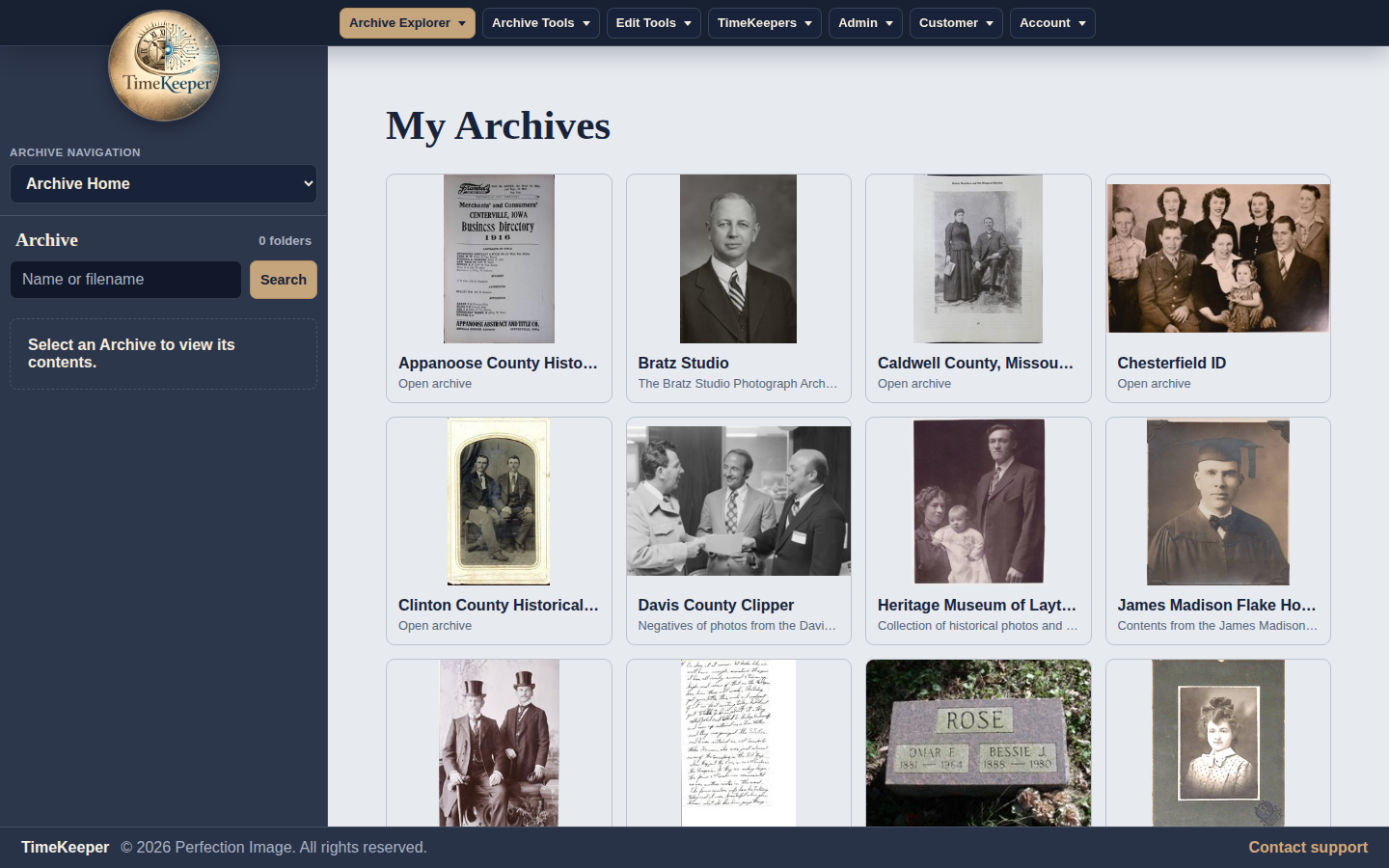 The real TimeKeeper archive catalog