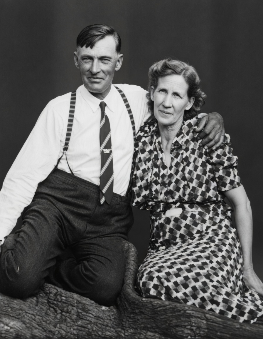 Restored historical portrait of a seated couple